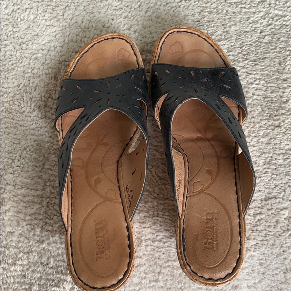 Black leather slides